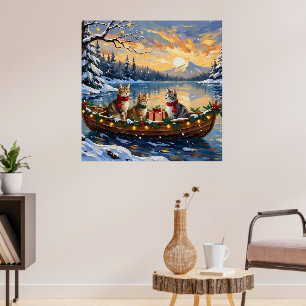 Poster Gato Angorá Turco Natal Barco Feriado