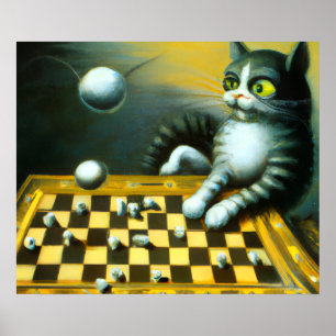 POSTER GATO ANTIGO JOGANDO XADREZ   DECORAÇÃO CAPRICHOSA