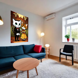 Poster Gato antropomórfico e de esposa   Arte AI