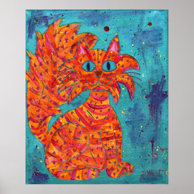 Póster Gato Ardente sobre Turquesa (Frente)