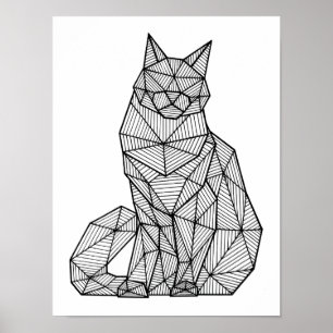 Póster Gato assentado geométrico, dianteiro