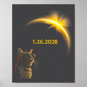 Poster Gato Assistindo ao Eclipse Solar Gles Eclipse Engr