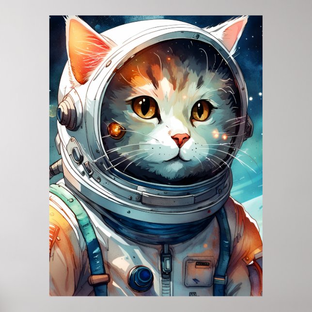 Poster Gato Astronauta Adorável (Frente)
