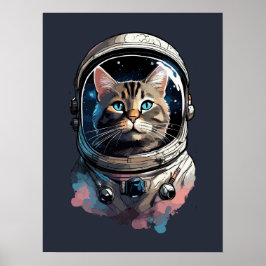 Poster Gato Astronauta Na Arte Por Aquarela Espacial