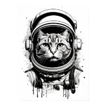 Gato Astronauta Preto e Branco