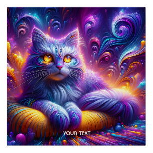 Póster Gato Azul e Bonito de Fantasia