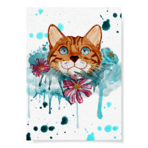 Gato Bengal em Aquarela Solta