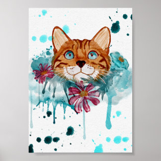 Poster Gato Bengal em Aquarela Solta