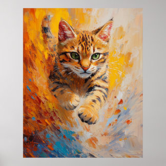 Poster Gato Bengal, Voo Felino em uma Floresta de Fogo