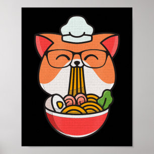 Poster gato boba come ramen anime kawaii neko gato comend