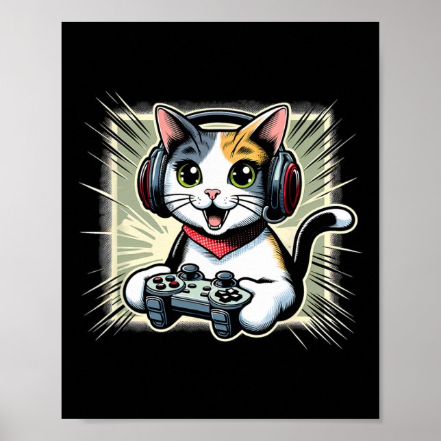 Poster Gato Bobtail Japonês de Fone de Ouvido Jogo de Víd (Frente)
