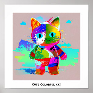 Poster Gato bonitinho abstrato pop de arte colorida