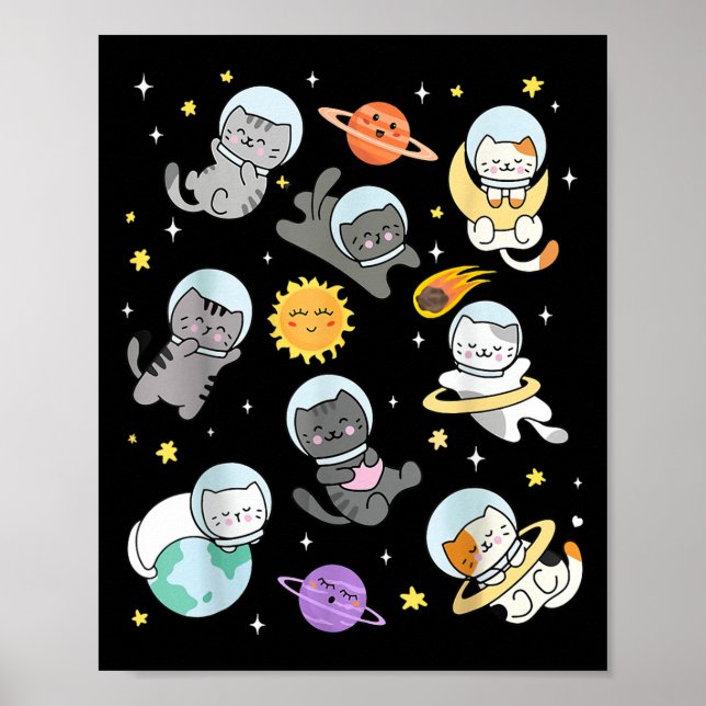 Poster Gato Bonito Astronauta Espacial Astronauta Planeta (Frente)