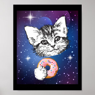 Poster Gato Bonito Comendo Uma Rosquinha No Espaço