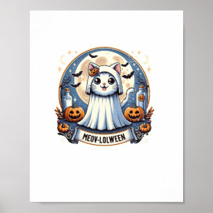 Poster Gato Bonito de Miudezas no Fantasma Halloween A