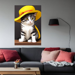 Poster Gato bonito e adorável de chapéu amarelo | Arte AI