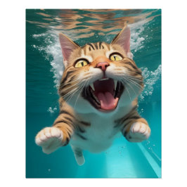 Póster Gato Bonito Nadando Submarino Submarino na Piscina