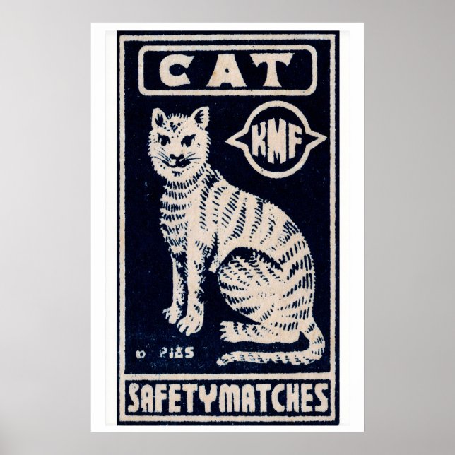 Poster Gato Branco Caixa de Fósforos Arte Impressa, Folk  (Frente)