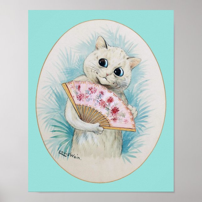Poster Gato branco com ventilador, Louis Wain (Frente)