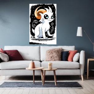 Poster Gato branco de desenho animado   Arte AI