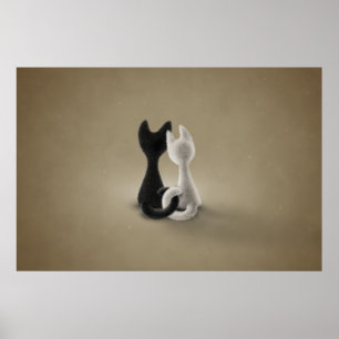 Póster Gato branco do gato preto (cor 3)