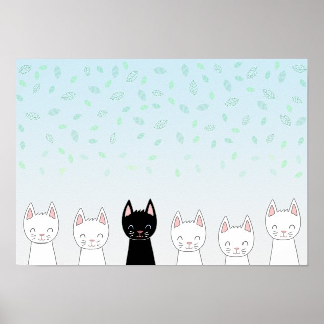 Poster Gato branco e gato preto (Frente)