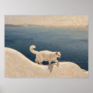 Poster Gato Branco em Pintura de Parede à Beira-Mar