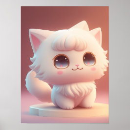 Poster Gato Branco Fluffy, Bonito Olho Grande