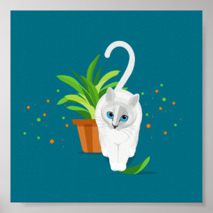 Poster Gato branco geométrico que passa por um pote vege