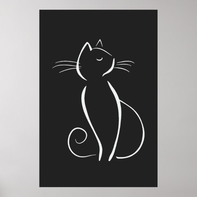 Poster Gato Branco Minimalista A Preto (Frente)