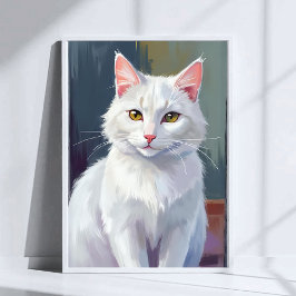 Poster Gato Branco | Pintura de Gato de Estimação em Aqua
