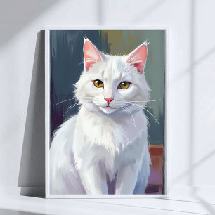 Poster Gato Branco   Pintura de Gato de Estimação em Aqua