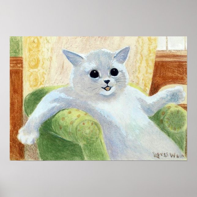 Poster Gato Branco Relaxando no Sofá, Louis Wain (Frente)