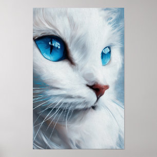 Poster Gato branco vertical com olhos azuis