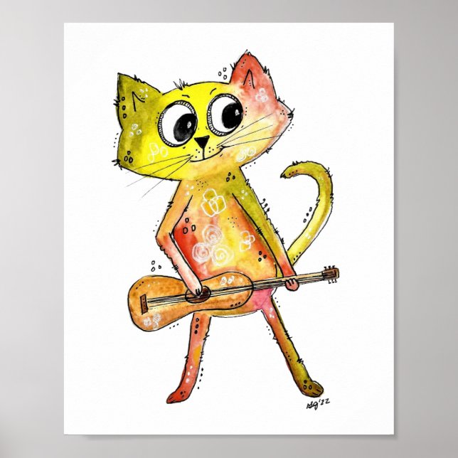 Poster Gato Bravo Brincando De Violão (Frente)
