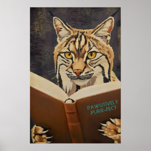 Poster Gato-Bravo Caprichoso Lendo Livro - Arte de Impres