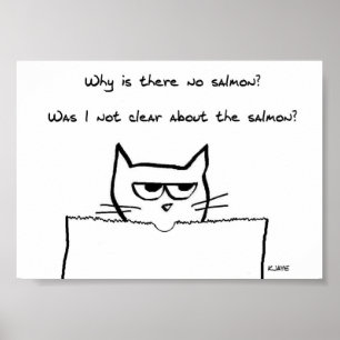 Poster Gato Bravo Exige Salmão - Cartaz Divertido de Gato