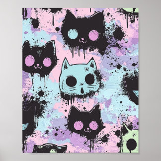 Poster Gato Cachorro do Gótico Kawaii Pastel Cachorro