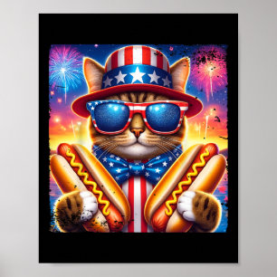 Poster Gato Cachorro-quente 4 De Julho Diversão Patriótic