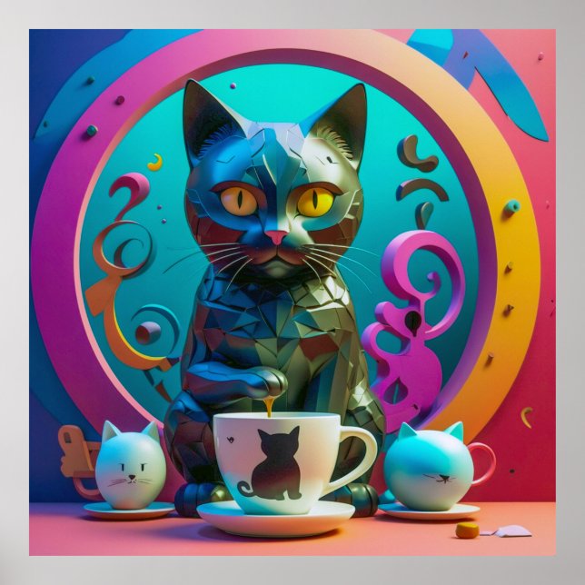 Poster Gato, Café e Cor (Frente)