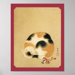 Póster Gato Calico Japonês Hanabusa Itchō