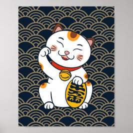 Poster Gato Calico Japonês Sortudo | Cartaz do Maneki Nek
