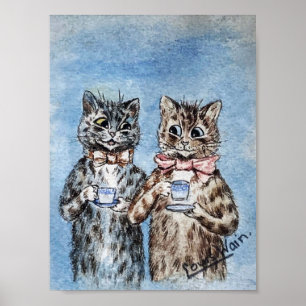 Poster Gato Casal Bebendo Chá, Louis Wain