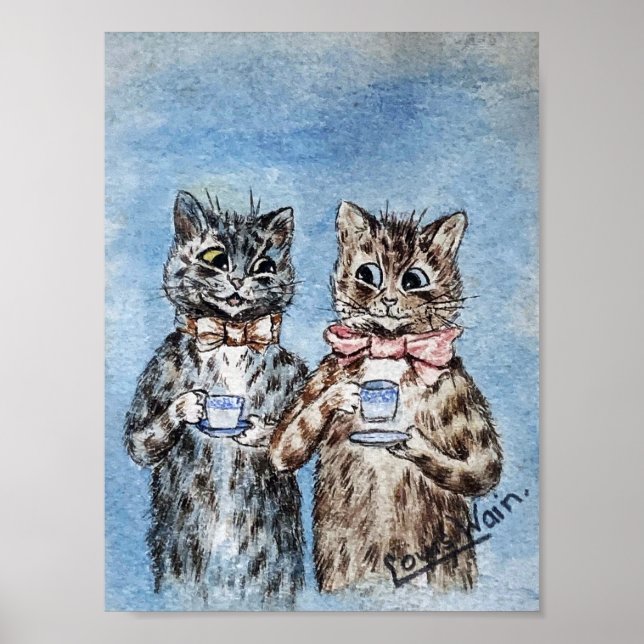 Poster Gato Casal Bebendo Chá, Louis Wain (Frente)