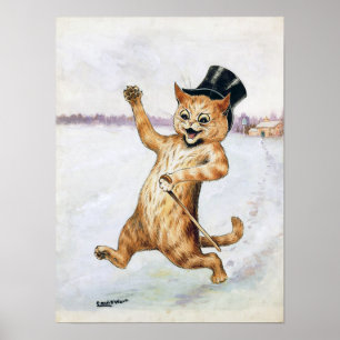 Poster Gato Cavalheiro Caminhando na Neve, Louis Wain