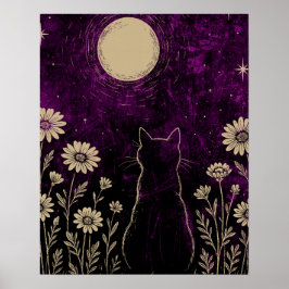 Poster Gato Celestial Floral Roxo