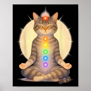 Poster Gato Chakra Meditando Ioga Gatos Espirituais Amant