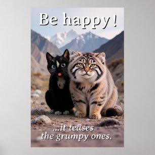 Poster Gato Cheerful vs. Gato Grumpy - Humor