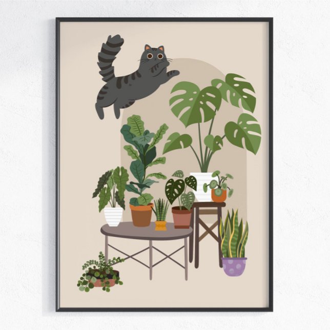 Poster Gato Cinza Malandro & Selva de Monstera (Criador carregado)