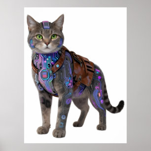 Poster Gato Circuito Cyberpunk – Fera da Tecnologia Neon